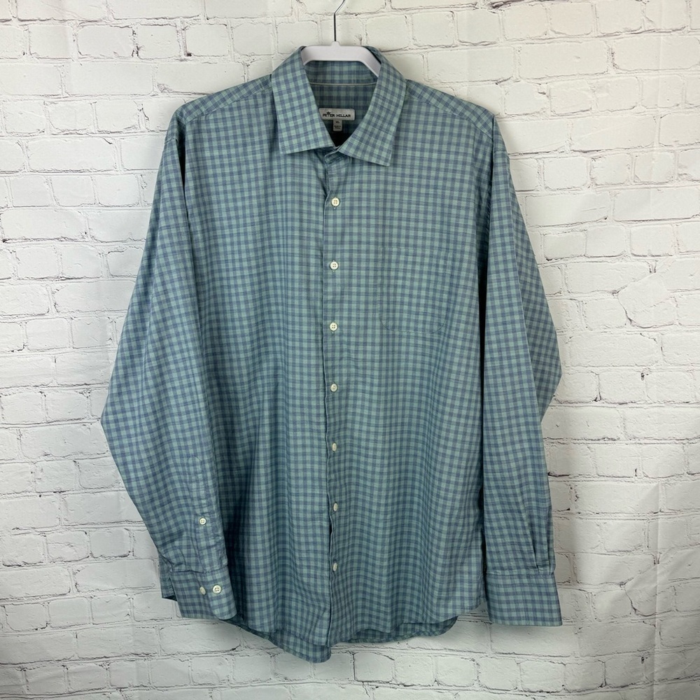 Peter Millar XL Blue Plaid Check Mens Button Up Long Sleeve Dress Shirt